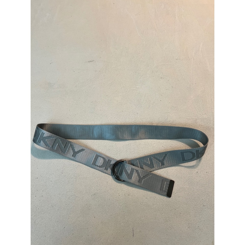 DKNY Silver Gray Webbed Logo Belt D-Ring Buckle Streetwear Accessory